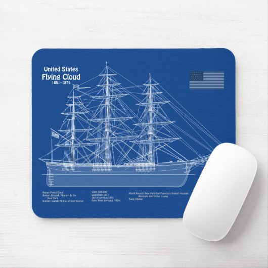 Clipper Ship Flying Cloud - Blueprint ABD Mousepad (Mit Mouse)