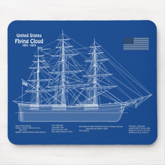 Clipper Ship Flying Cloud - Blueprint ABD Mousepad (Vorne)