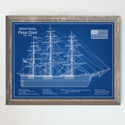 Clipper Ship Flying Cloud - Blueprint ABD Poster
