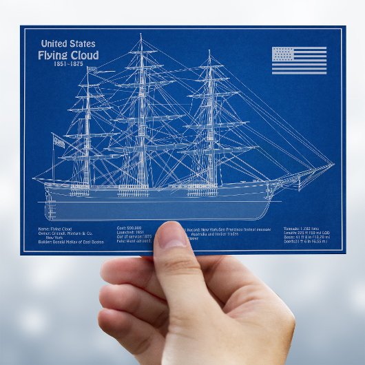 Clipper Ship Flying Cloud - Blueprint ABD Postkarte