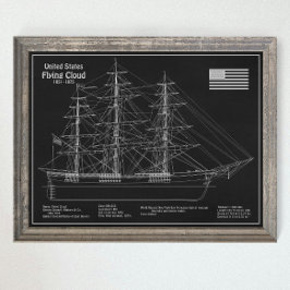 Clipper Ship Flying Cloud - Blueprint PD Poster