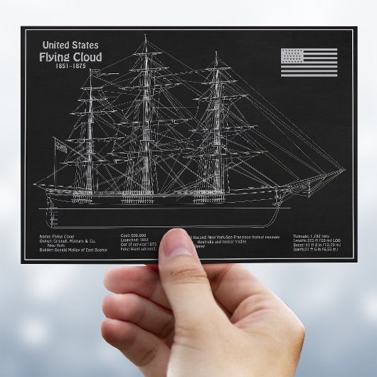 Clipper Ship Flying Cloud - Blueprint PD Postkarte
