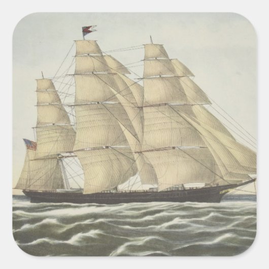 Clipper Ship, Flying Cloud Quadratischer Aufkleber (Vorderseite)