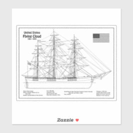 Clipper Ship Flying Cloud - Ship Blueprint BD Aufkleber