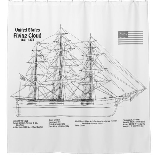 Clipper Ship Flying Cloud - Ship Blueprint BD Duschvorhang (Vorderseite)