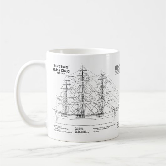 Clipper Ship Flying Cloud - Ship Blueprint BD Kaffeetasse (Links)