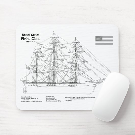 Clipper Ship Flying Cloud - Ship Blueprint BD Mousepad (Mit Mouse)