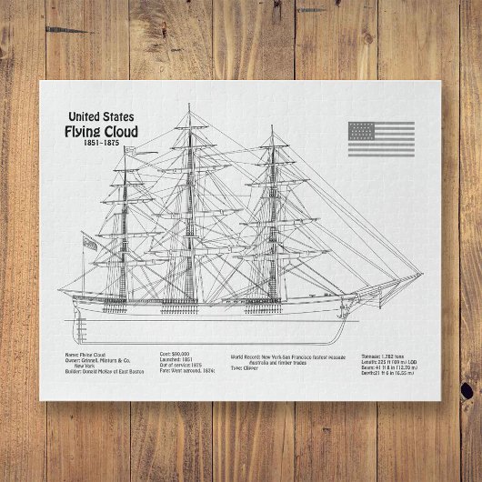 Clipper Ship Flying Cloud - Ship Blueprint BD Puzzle