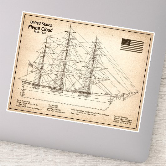 Clipper Ship Flying Cloud - Ship Blueprint SD Aufkleber