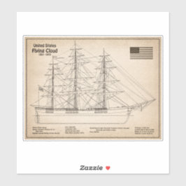 Clipper Ship Flying Cloud - Ship Blueprint SD Aufkleber