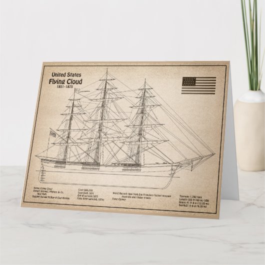 Clipper Ship Flying Cloud - Ship Blueprint SD Dankeskarte (Vorderseite)