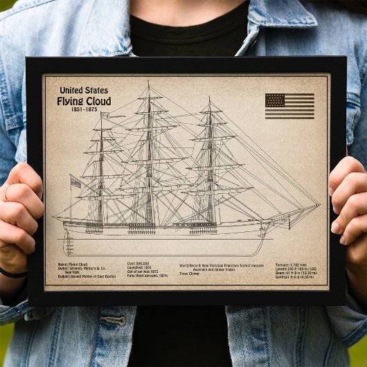 Clipper Ship Flying Cloud - Ship Blueprint SD Fotodruck