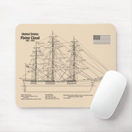 Clipper Ship Flying Cloud - Ship Blueprint SD Mousepad (Mit Mouse)