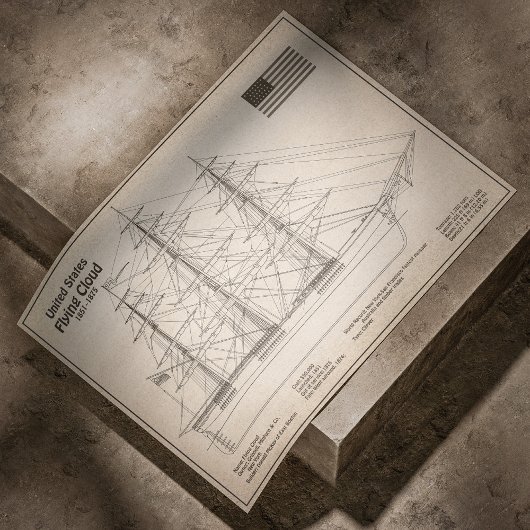 Clipper Ship Flying Cloud - Ship Blueprint SD Poster