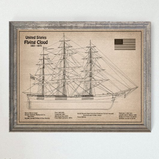 Clipper Ship Flying Cloud - Ship Blueprint SD Poster