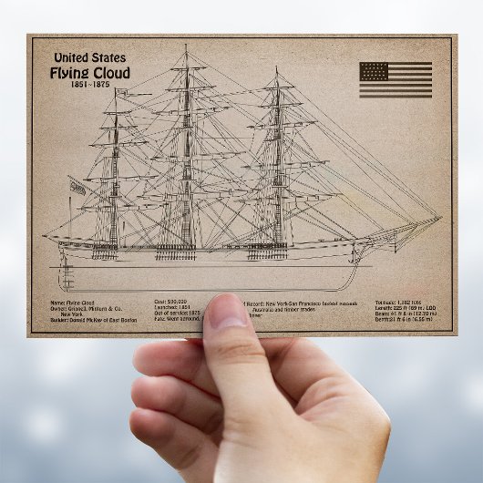 Clipper Ship Flying Cloud - Ship Blueprint SD Postkarte