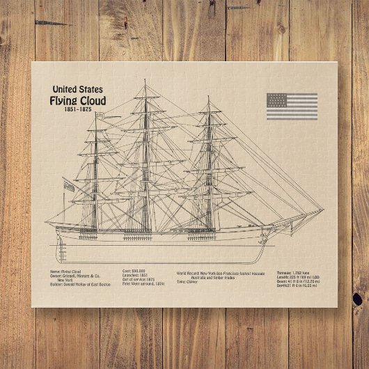 Clipper Ship Flying Cloud - Ship Blueprint SD Puzzle