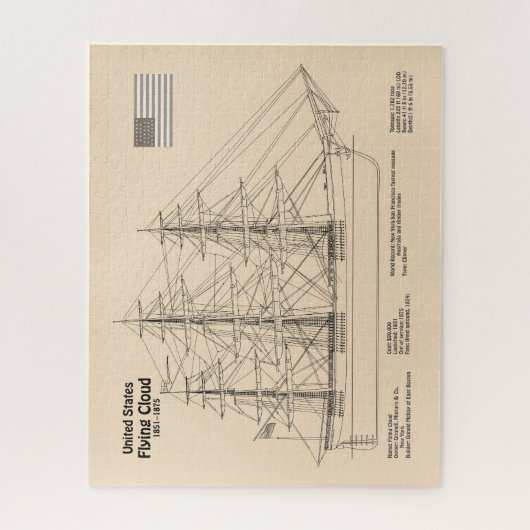 Clipper Ship Flying Cloud - Ship Blueprint SD Puzzle (Vertikal)