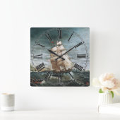 Clipper Ship in New York Hafen 1890 Quadratische Wanduhr (Zuhause)