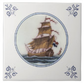 Clipper Ship Polychrome Delft Repro Antique Tile Fliese (Vorderseite)