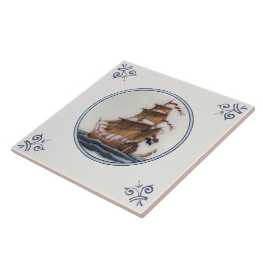 Clipper Ship Polychrome Delft Repro Antique Tile Fliese (Seite)