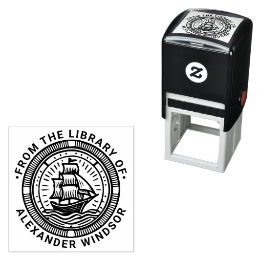 Clipper Ship Sailing Boat Round Library Name Permastempel (Beispiel)