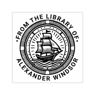 Clipper Ship Sailing Boat Round Library Name Permastempel
