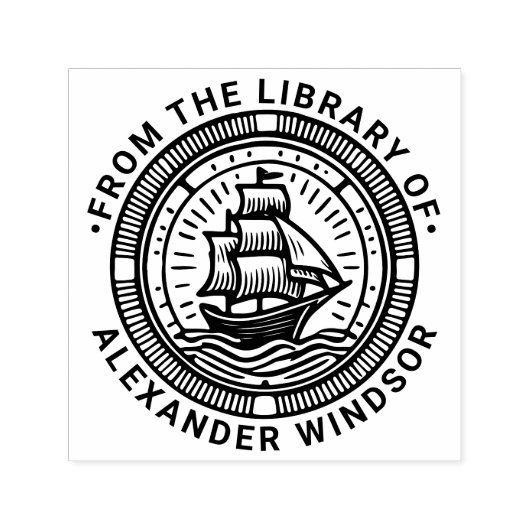 Clipper Ship Sailing Boat Round Library Name Permastempel (Design)