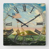 Clipper Ships Boston Hafen 1800er Quadratische Wanduhr (Vorderseite)