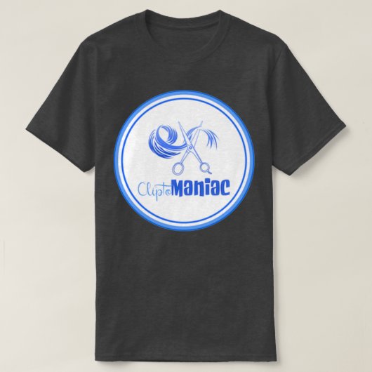 CliptoMANIAC Blue auf schwarz T-Shirt (Design vorne)
