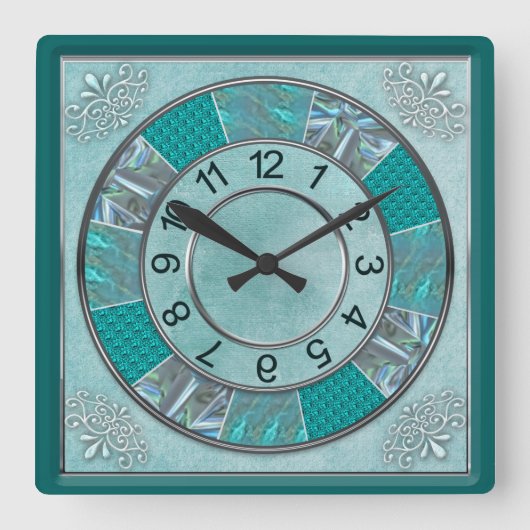 CLOCK - AQUAMARIN - DESIGN - QUADRATISCHE WANDUHR (Vorderseite)