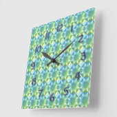 Clock - Blue and Green Quilt Pattern Quadratische Wanduhr (Winkel)