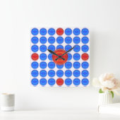 Clock - Blue and Red Dots Quadratische Wanduhr (Zuhause)