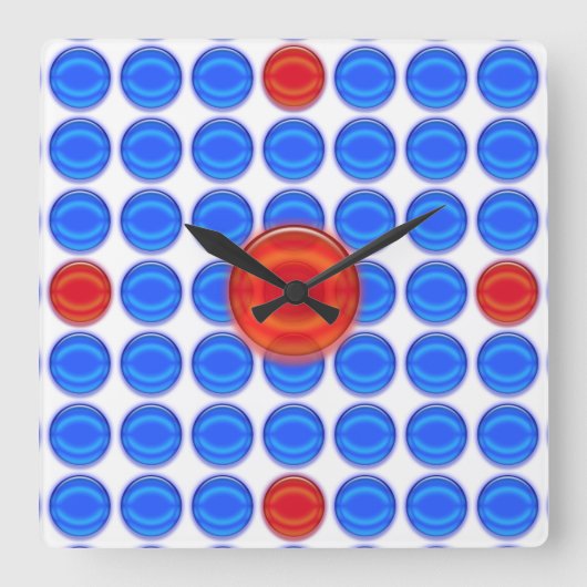 Clock - Blue and Red Dots Quadratische Wanduhr (Vorderseite)
