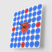 Clock - Blue and Red Dots Quadratische Wanduhr (Winkel)