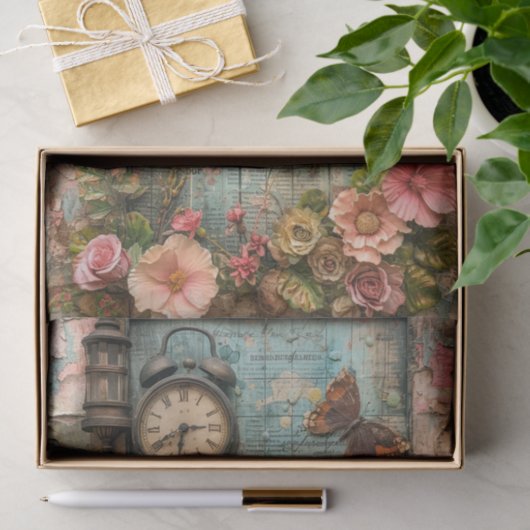 Clock & Butterfly Mixed Media Seidenpapier (Geschenk)