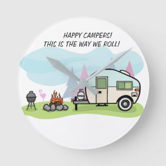 CLOCK CAMPERS CAMPGROUND DEKORATION RUNDE WANDUHR