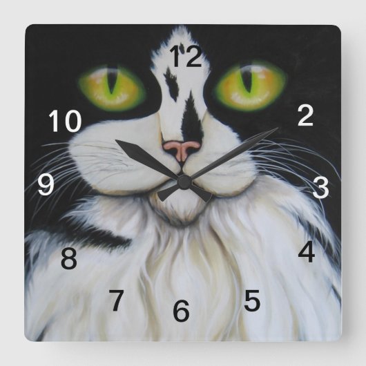 Clock, Cat Clock Quadratische Wanduhr (Vorderseite)