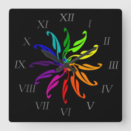 Clock - Color Wheel leaves with Roman Numerals Quadratische Wanduhr