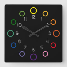 Clock - Colored Rings on Black Quadratische Wanduhr
