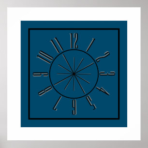 Clock & Compass Artwork Ozean Blau, Schwarz & Grau Poster