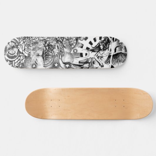 Clock Compass Engel Flag Rose Decke Skateboard (Horizontal)