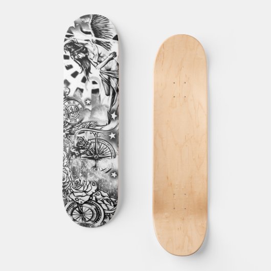 Clock Compass Engel Flag Rose Decke Skateboard (Vorderseite)