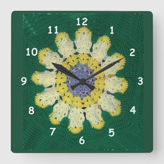Clock - Crochet Pattern - Daisy Quadratische Wanduhr (Vorderseite)