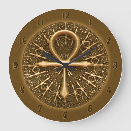 CLOCK - EGYPTIAN ANKH GOLDEN ORNAMENT GROßE WANDUHR (Vorderseite)