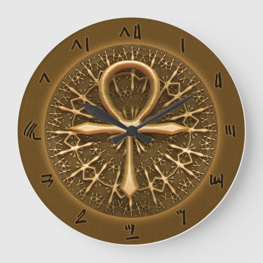 CLOCK - EGYPTIAN ANKH GOLDEN ORNAMENT GROßE WANDUHR (Vorderseite)