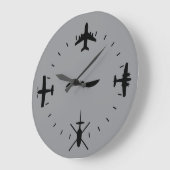 Clock Face with Airplane icons Cool Pilot Aviation Große Wanduhr (Winkel)