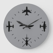 Clock Face with Airplane icons Cool Pilot Aviation Große Wanduhr (Vorderseite)