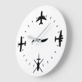 Clock Face with Airplane icons Cool Pilot Aviation Große Wanduhr (Winkel)