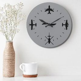 Clock Face with Airplane icons Cool Pilot Aviation Große Wanduhr
